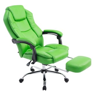 Fauteuil de bureau ergonomique en similicuir vert avec repose-pieds et accoudoirs BUR10376
