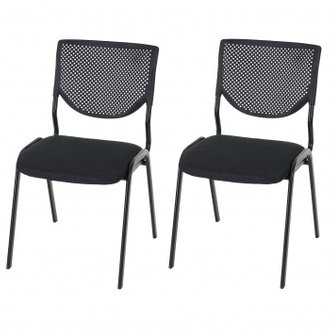 Lot de 2 chaises ergonomique pour visiteur bureau noir pieds noirs BUR04048