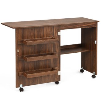 Table de couture pliante meuble pour machine à coudre avec 3 etagères brun 20_0001195