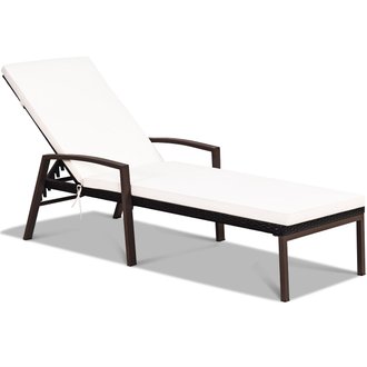 Bain de soleil transat en rotin chaise longue avec coussin et accoudoir charge 180kg idéal pour jardin balcon et piscine 20_000