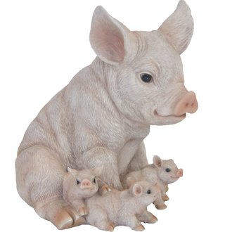 Décoration de jardin sculpture cochon avec porcelets 19,4x22,3x24,3 cm DEC021862