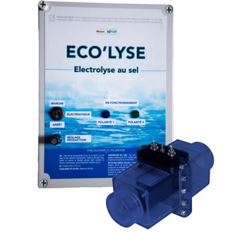 Electrolyseur au sel pour piscine jusqu'à 90 m3, 4 gr/L, production 19 gr/L, modèle Eco'lyse 90 de ByPiscine