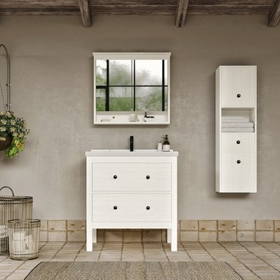 Meuble salle de bain simple vasque sur pieds 80 cm TYPO blanc    Bloc-miroir inclus - TYP-800-CAB-WHI/TYP-800-BAS/TYP-800-MIR-WHI - 3760282666536