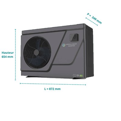pompe à chaleur piscine ARROKA SMART X-FULL INVERTER avec dimensions en mm