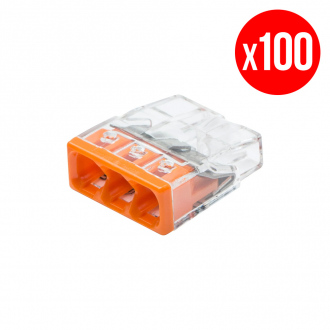 Pack de 100 mini bornes automatiques de connexion rapide - 3 entrées - fils rigide - 2273-203