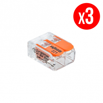 Pack de 3 mini bornes de connexion rapide à levier - 2 entrées - fil souple & rigide - 221-612