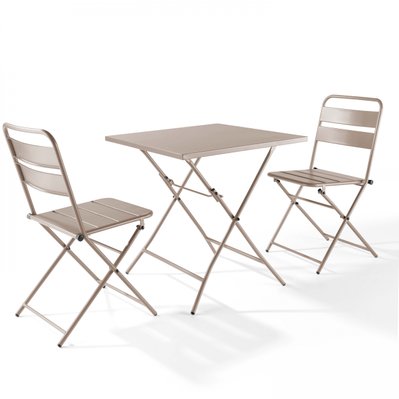 Ensemble table de jardin pliante et 2 chaises acier taupe 70 x 70 x 72 cm - 106558 - 3663095042163