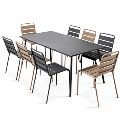 Ensemble table de jardin et 8 chaises en métal gris et taupe 180 x 90 x 72 cm - 106901 - 3663095044976