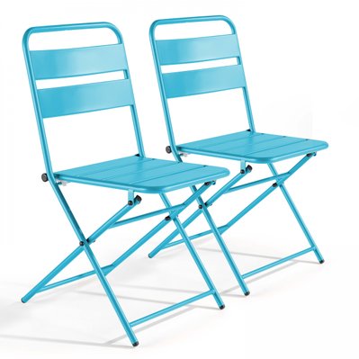 Lot de 2 chaises de jardin pliantes en métal bleu - Palavas - 106548 - 3663095042064