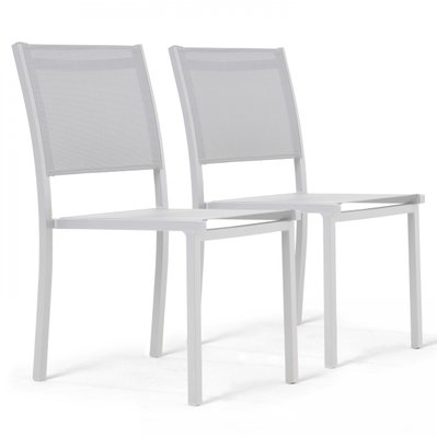 Lot de 2 chaises de jardin aluminium et textilène blanc - 107146 - 3663095046536