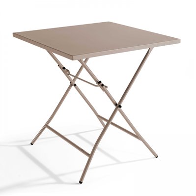 Palavas - Table pliante carrée en acier Taupe - 106148 - 3663095038852