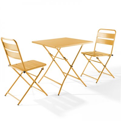 Ensemble table de jardin pliante et 2 chaises acier jaune 70 x 70 x 72 cm - 106559 - 3663095042170