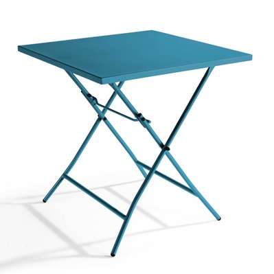 Palavas - Table carré pliante + 2 chaises pliantes acier bleu pacific - 106561 - 3663095042194