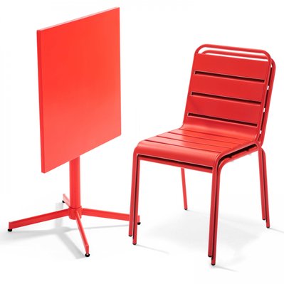 Ensemble table de jardin carrée et 2 chaises métal rouge 70 x 70 x 72 cm - 106879 - 3663095044754