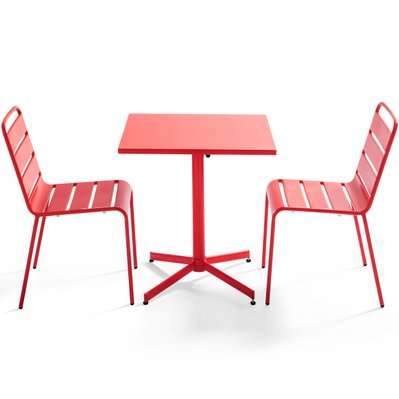 Ensemble table de jardin carrée et 2 chaises métal rouge 70 x 70 x 72 cm - 106879 - 3663095044754