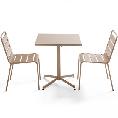 Ensemble table de jardin carrée et 2 chaises métal taupe 70 x 70 x 72 cm - 106883 - 3663095044792