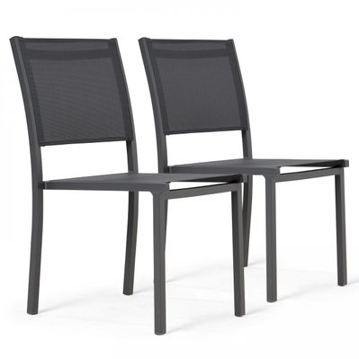 Lot de 2 chaises de jardin aluminium et textilène gris - 107144 - 3663095046512