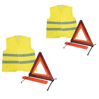 Deux ensembles gilet de sécurité et triangle de signalisation Gilet : XL
