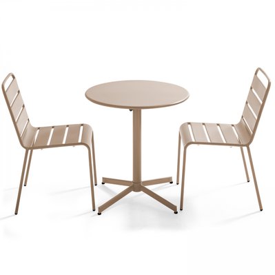 Ensemble table de jardin ronde et 2 chaises métal taupe 70 x 72 cm - 106892 - 3663095044884