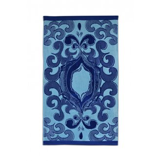 BAROQUE Serviette de plage 100% coton jacquard - 450g/m2 - Bleu - 100x180 cm