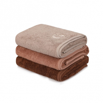Ensemble de 3 serviettes de bain - 100% coton - 70 x 140 cm - marron clair, marron