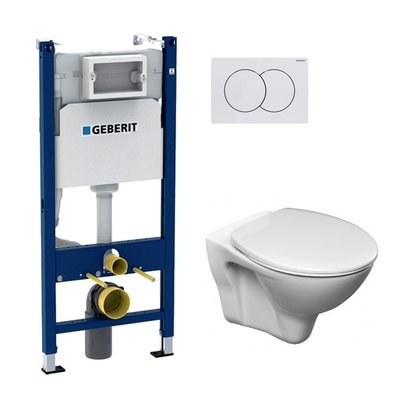 Geberit Pack WC Bâti-support Duofix + WC Cersanit S-line Pro + Abattant + Plaque blanche (S-LineProGeb3) - 0750122366705 - 0750122366705