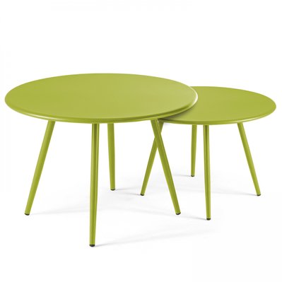 Lot de 2 tables basses ronde en acier vert - Palavas - 106619 - 3663095043177