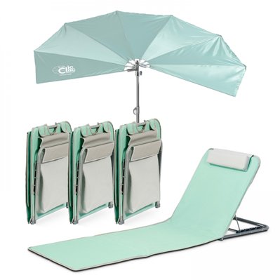Lot 4 clic clac des plages et un parasol polyester vert - 106352 - 3663095039873
