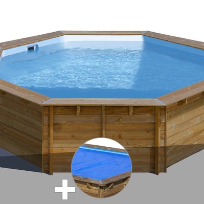 Kit piscine bois Gré Violette Ø 5,00 x 1,27 m + Bâche à bulles - 20670 - 7061285376801