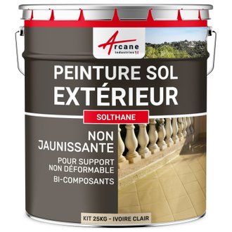 Peinture Extérieur Polyuréthane pour Sol Béton - Résistance UV - SOLTHANE kit de 25 kg - Ivoire claire ral 1015