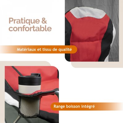 Chaise de camping pliable + Sac de transport - Rouge - EGK452 - 3662348023386