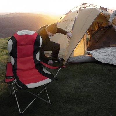 Chaise de camping pliable + Sac de transport - Rouge - EGK452 - 3662348023386