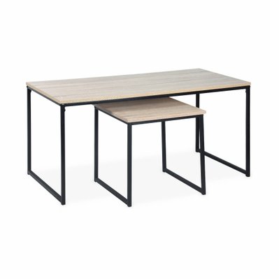 Tables basses en métal et décor bois encastrables - Loft -  tables gigognes. 100x48x48cm & 40x40x40cm - 3760350651846 - 3760350651846