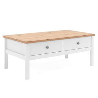 Table basse avec 2 tiroirs de rangement en bois MDF blanc style scandinave TABA06011