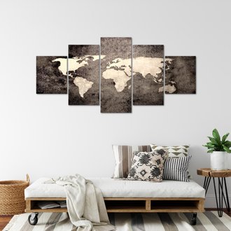 Runa Art Tableau Décoratif Mural Toile Imprimée 101751c  Carte du Monde 200 x 100 cm -  5 Panneaux Deco Toile Prêt à Accrocher