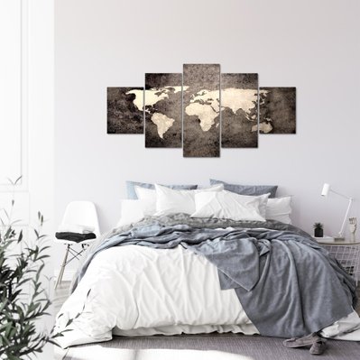 Runa Art Tableau Décoratif Mural Toile Imprimée 101751c  Carte du Monde 200 x 100 cm -  5 Panneaux Deco Toile Prêt à Accrocher - RUN4251285405325 - 4251285405325
