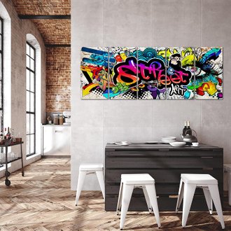 Runa Art Tableau Décoratif Mural Toile Imprimée 004555b Graffiti 200 x 80 cm - 5 Panneaux Deco Toile Prêt à Accrocher