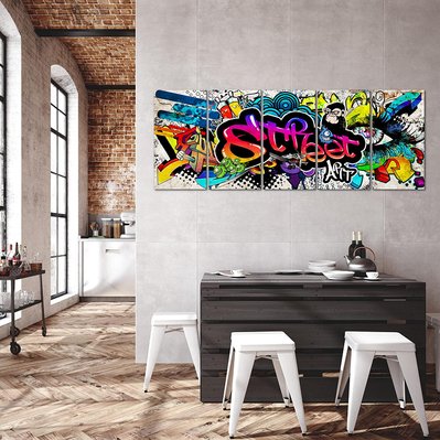 Runa Art Tableau Décoratif Mural Toile Imprimée 004555b Graffiti 200 x 80 cm - 5 Panneaux Deco Toile Prêt à Accrocher - RUN4061331000073 - 4061331000073