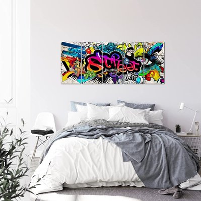 Runa Art Tableau Décoratif Mural Toile Imprimée 004555b Graffiti 200 x 80 cm - 5 Panneaux Deco Toile Prêt à Accrocher - RUN4061331000073 - 4061331000073