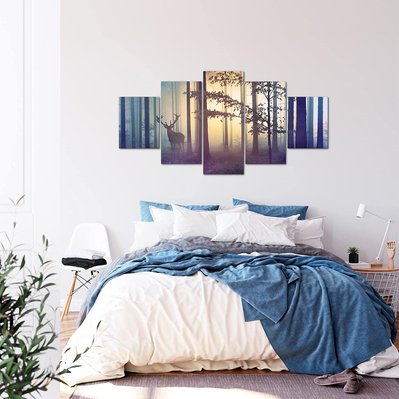 Runa Art Tableau Décoratif Mural Toile Imprimée Forêt Cerft Bleu| 200x100 cm |5 panneaux| Ressemble Impression sur Toile 013451a - RUN4061331011789 - 4061331011789
