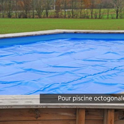 Bâche à bulles pour piscine bois octogonale Orange 7,55 x 4,56 m - Gré - 30617 - 8412081313344