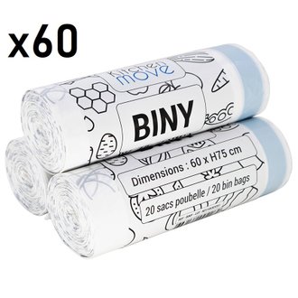 Lot de 60 sacs poubelles BINY Blanc HDPE 50L
