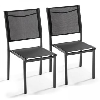 Lot de 2 chaises de jardin en aluminium et textilène noir