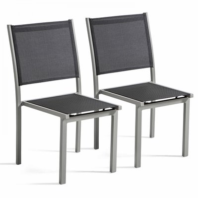 Lot de 2 chaises de jardin en aluminium et textilène gris - 107148 - 3663095046550