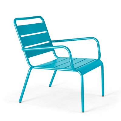 Palavas - Lot de 2 fauteuils relax avec repose-pieds en métal bleu - 107088 - 3663095045959