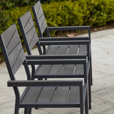 Lot de 2 fauteuils de jardin aluminium et polywood gris - 107143 - 3663095046505