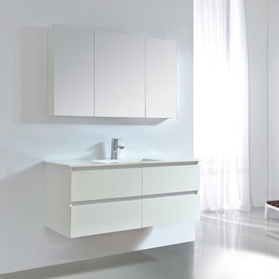 Armoire de toilette bloc-miroir 120 cm LIMPIO finition mélaminé blanc - LIM-1200-MIR-WHI - 3760282665881