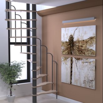 Kronos Escalier en colimaçon gain de place en hêtre et métal gris clair 120 x 60 cm