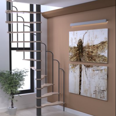 Kronos Escalier en colimaçon gain de place en hêtre et métal gris clair 120 x 60 cm - 62051120 - 5400496300526