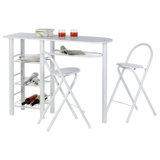 Ensemble table haute de bar et 2 chaises STYLE, blanc mat